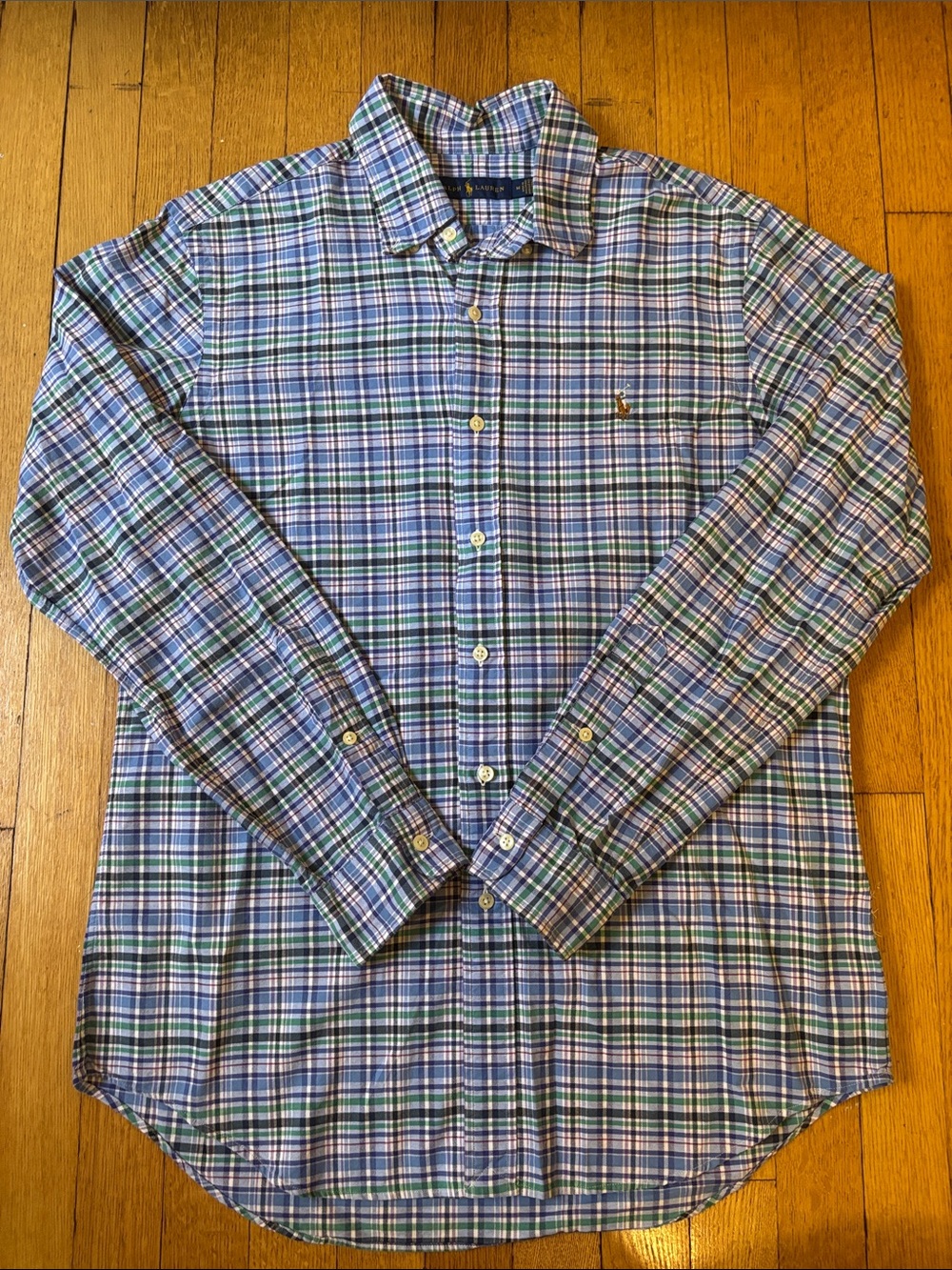 Polo by Ralph Lauren Blue, Green & White Plaid Button-Down Shirt